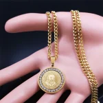 Mecrt Stainless Steel Zircon Father's Day Geometric Circle Round Medal Pendant Necklaces 18K Gold Plated/Silver Necklace Gifts - Image 3