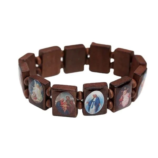Natural Wooden Catholic Jewelry Christian Jesus Faith Rosary Bracelet Religious Charm Jewelry Bracelets on Hand Wholesal
