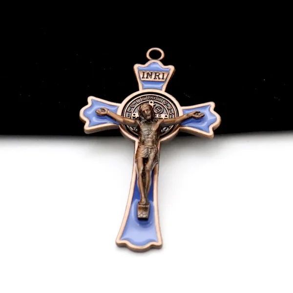 Mecrt Cross Jesus Pendant 7.5*4.5cm Church Catholic Christian Religion Saint Benedict Retro Cross INRI Multiple Colors J