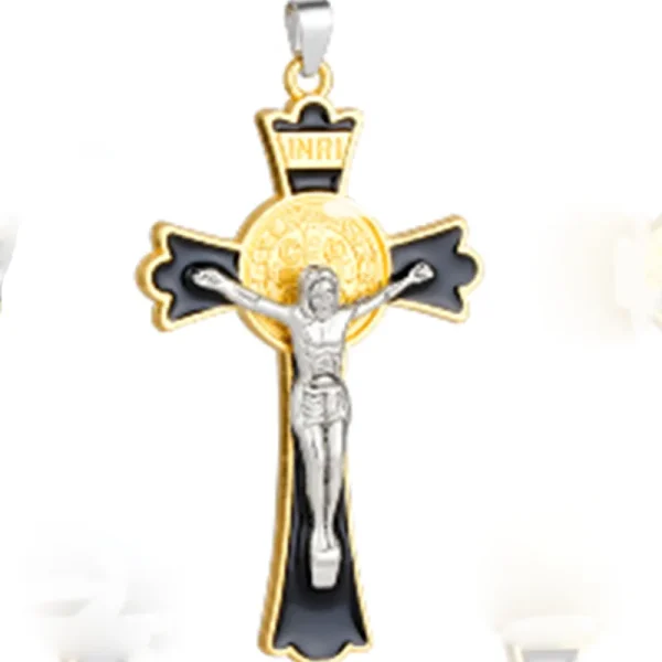 Mecrt Cross Jesus Pendant 7.5*4.5cm Church Catholic Christian Religion Saint Benedict Retro Cross INRI Multiple Colors J