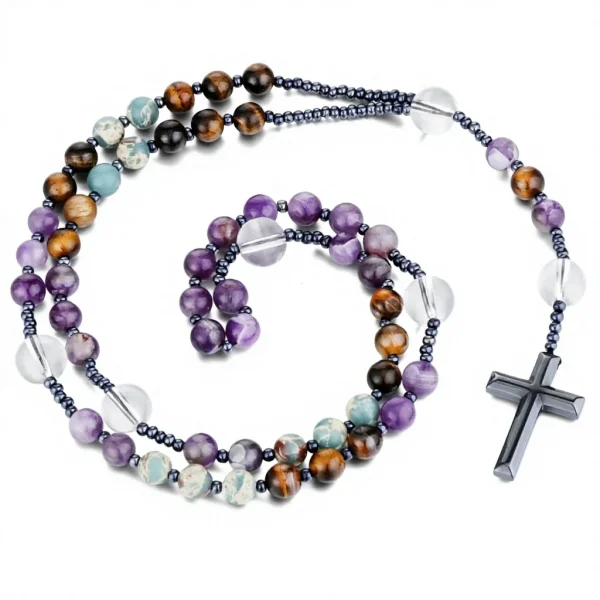 Cross Border Rosary Necklace Cross Rosary Necklace Resin Wood Beads Chain