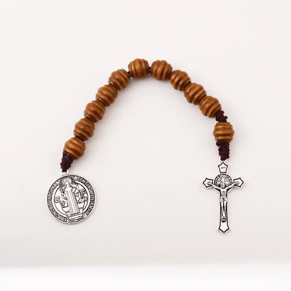Cross-border Temu Alloy Cross Saint Benedict Medal Prayer Pocket Beaded Bracelets Catholicism Brown Wooden Beads