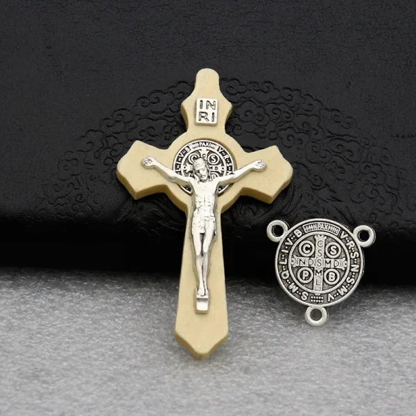 Catholic Crucifix Pendant Wooden Cross Rosary Necklace DIY Metal Handmade Woven Pendant Alloy Main Material Jewelry Acce