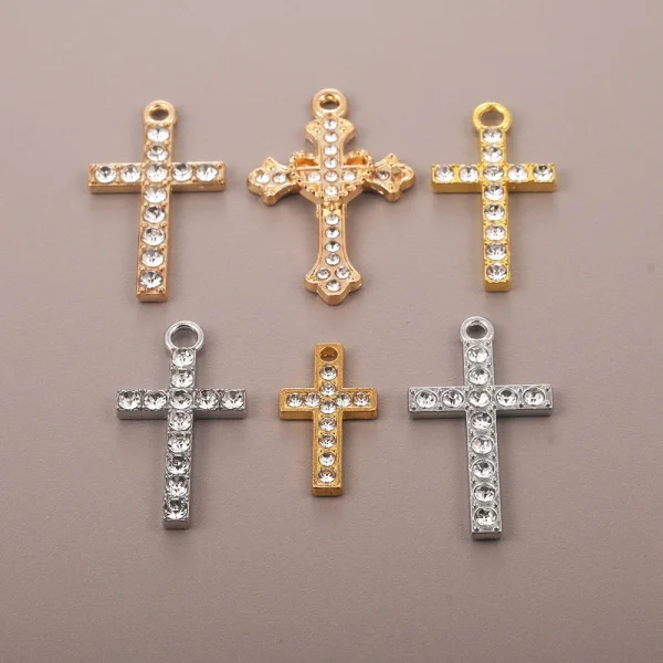 Simple Fashion Cross Alloy Inlaid Diamond Small Pendant DIY Bamboo Chain Sporty Unisex Necklace & Bracelet Accessori
