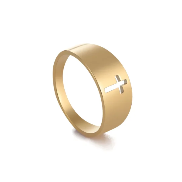 Religious Cross Stainless Steel Ring Men and Women Simple Electroplating Does Not Fade Hollow Cross Gold Silver Black Ri