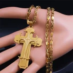 Mecrt New Gold Large Beaded Catholic Cross Necklace Unisex Alloy Religious Gift - Image 5