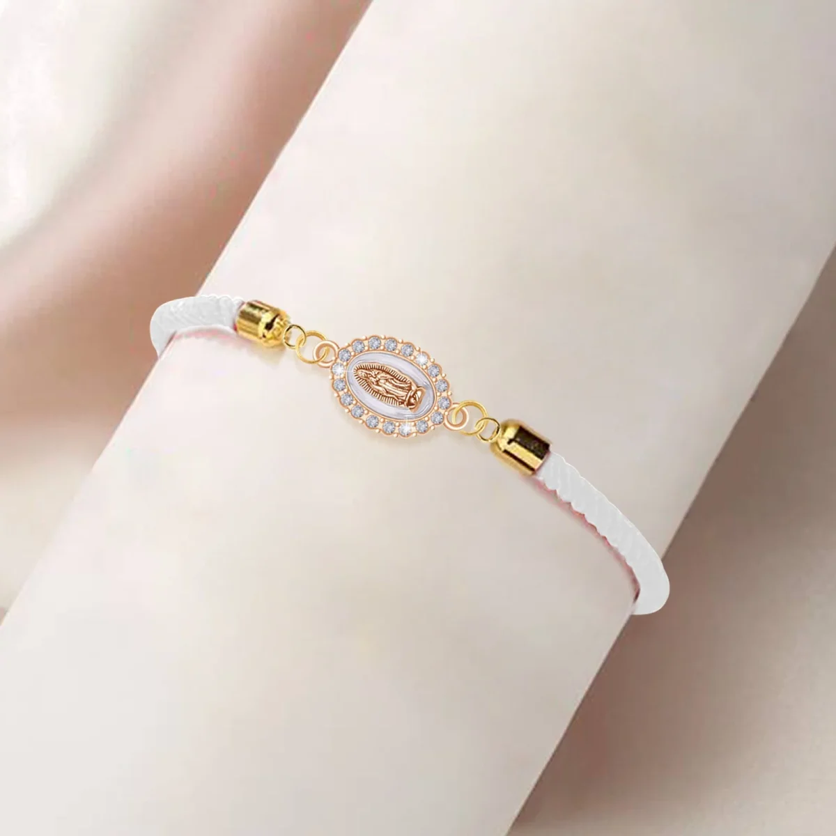 Mecrt Virgin Mary Adjustable Charm Bracelet Religious Alloy and Diamond Jewelry Gift - Image 6