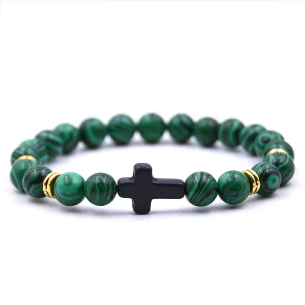 Tiger Eye Volcanic Stone for Bracelet Black Cross with Elastic Cord Trendy Christian Religious Accessory