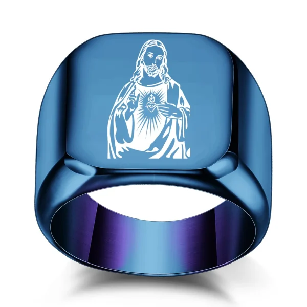 Catholic Jesus Ring Picture Christ Titanium Steel Square Glossy Stainless Steel Christian Rings Gold Black Ring Wholesal