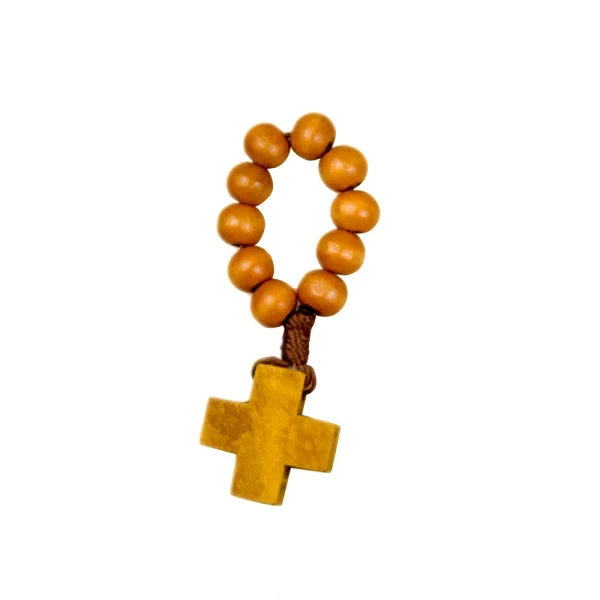 Natural Wood Beads Finger Chain Rosary Cross Colorful Ring Catholic Rosary Handmade Jewelry Wholesale