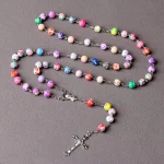 Catholic Rosary Crucifix Necklace Colorful Cross Polymer Clay 8mm/6mm Colored Patterned Beads Prayer Beads Jesus Alloy Pendant