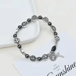 Catholic Rosary Beads Exorcism Bracelet St Benedict Women Bracelet Alloy Metal Metal Beads Hematite Bracelet - Image 2