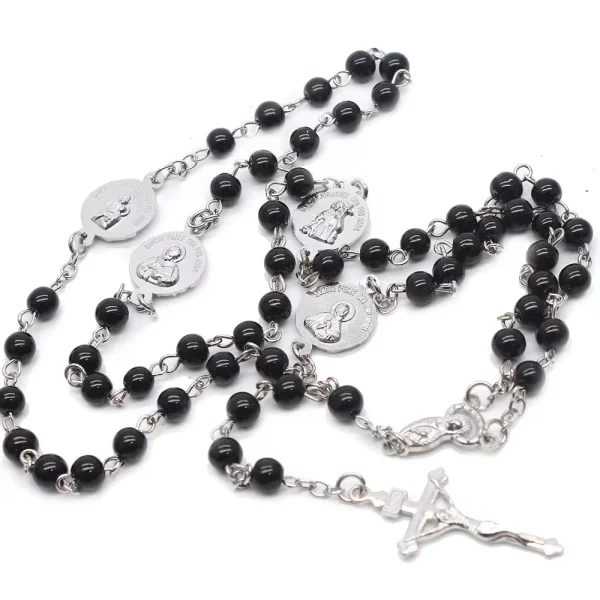 Handmade Oval Pearl Beads Crucifix Catholicism Religious Wedding Rosaries Necklace