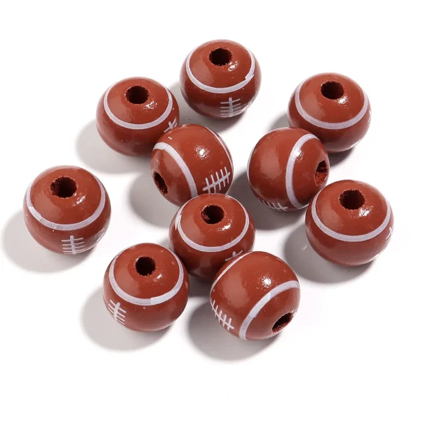 Mecrt Wooden Loose Beads for Jewelry Making Basketball Football Volleyball Beads for Bracelet Making DIY Jewelry Accesso
