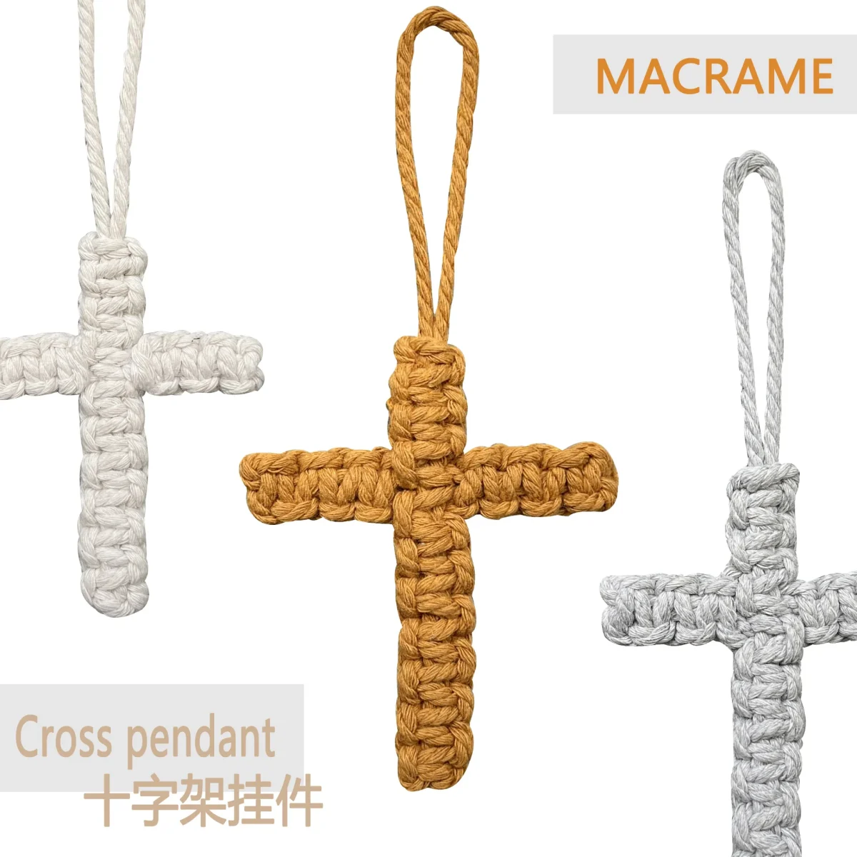 W Cross Pendant Holiday Decoration Hanging Ornament Cotton Rope Woven Handmade Accessory Car Keychain Backpack - Image 2