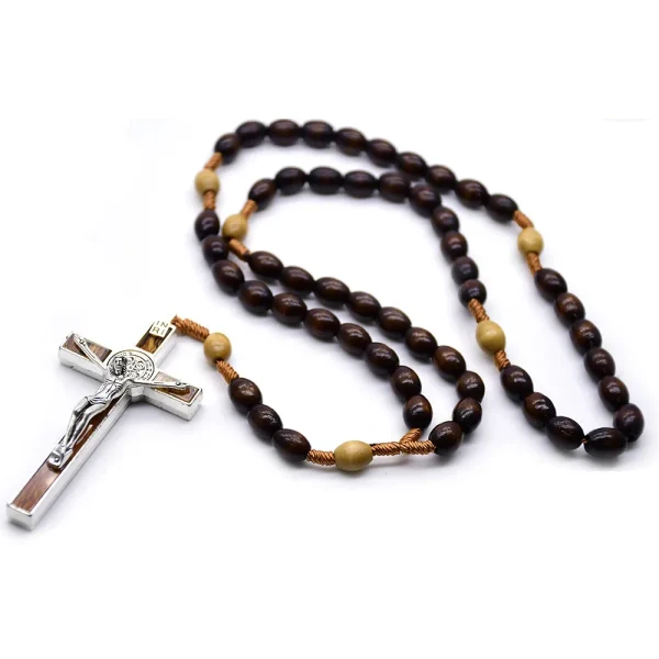 8*10 Dark Coffee Color Rice-Shaped Pearl Beads Bamboo Chain Diamond Braided Rosary Cross Necklace Export Jewelry