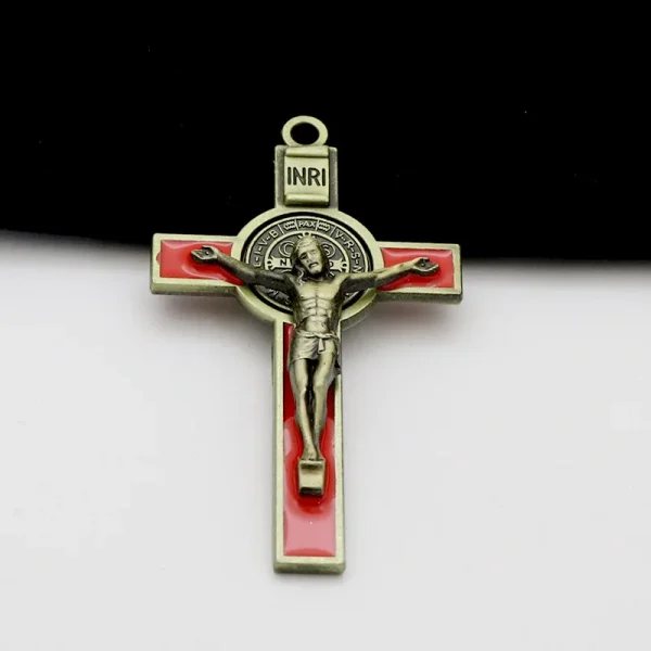 Mecrt Cross Jesus Pendant 7.5*4.5cm Church Catholic Christian Religion Saint Benedict Retro Cross INRI Multiple Colors J