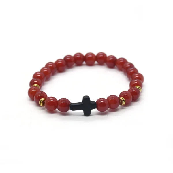 Religious Jewelry Natural Stone Cross Bracelet Stretch Semi-Precious Stone Bead Bracelet