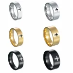Catholic Christian Religious Cross Ring 6mm/8mm Titanium Steel Unisex Trendy Golden Silver Ring - Image 5