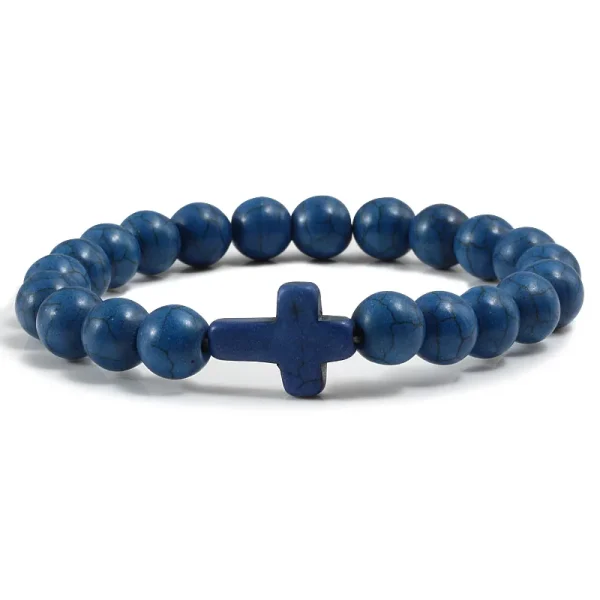 Black Jewelry Turquoise Cross Pendant Frosted Volcanic Stone Elastic Yoga Bracelet Women Gift Stock