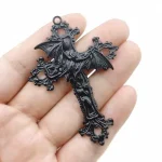 Large Victorian Cross Necklace Long Chain God Silver Religious Catholic Jesus Cross - Image 2