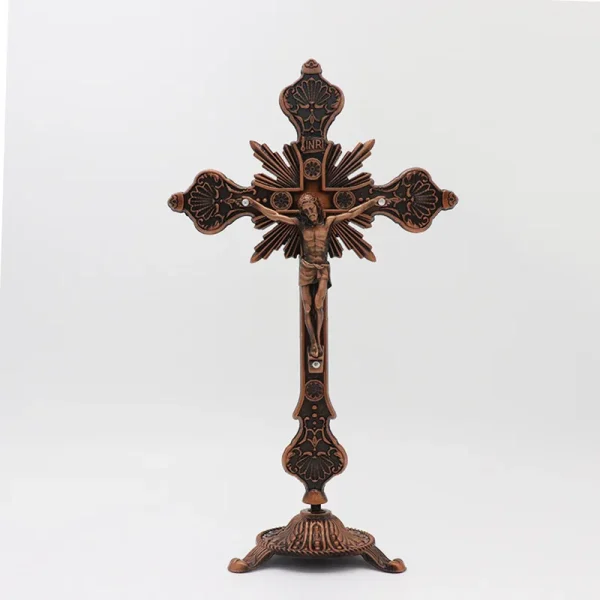 Catholic Crucifix Retro Metal Craft Angel Figurine Engraved Ornaments for Home Office Decoration Retail Spot Supply Whol