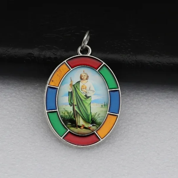 Colored Oval Photo Religious Pendant Natural Stone Alloy Catholic Jewelry Accessories Hanging Decoration Badge Our Lady 