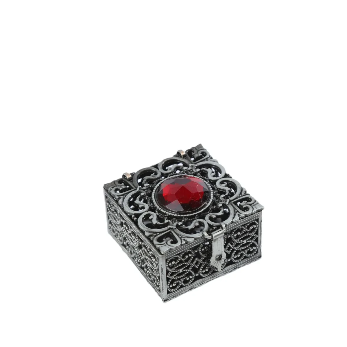 Manufacturer Wholesaler Retro Style Cross-Border Gold and Silver Metal Jewelry Box Square Patterned Alloy Gift Box - Image 5