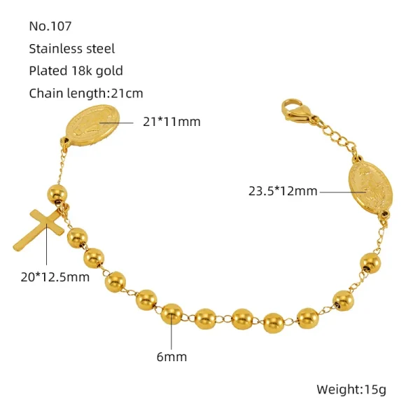 Catholic Rosary Bracelet Jesus Christ Prayer Religious Cross Jewelry Saint Benedict Pendants Stainless Steel Bead Chain