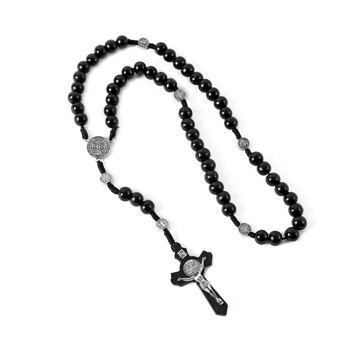 Catholic Rosary Crucifix Religious Jewelry Saint Benedict Charm Cross Pendant Jesus 10mm Wood Beads Handmade Rosaries Wholesale - Image 5