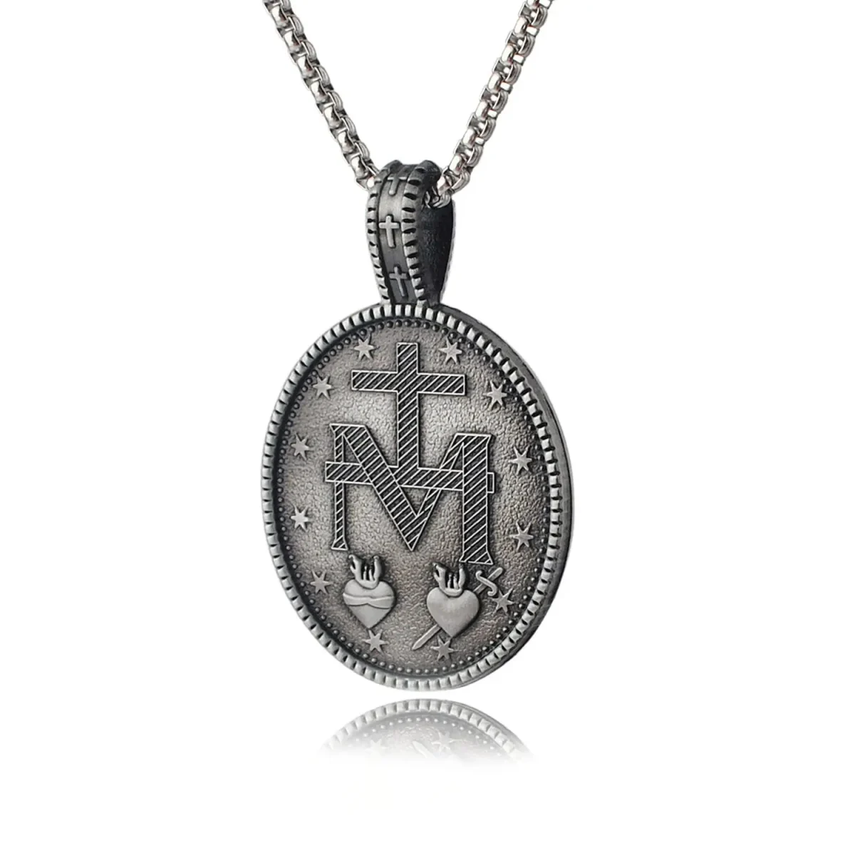Euro-american Virgin Mary Zinc Alloy Religious Pendant Hip Hop Punk Goth Strand Snake Bone Chain Neutral Color Necklace - Image 6