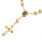 Catholic Pearl Rosary Chain Rosary Bracelets Gold Plated Pearl Beads Jewelry Cross Bracelet for Women - Image 3