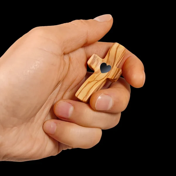 Polished Black Walnut Mini Wooden Cross Thumb Religious Sculpture Gift