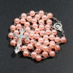 Catholic Rosary Prayer Beads Imitation Pearl Necklace Cross Baptismal Communion Rosary 8mm Christian Jesus Jewelry Church Gift - Image 3