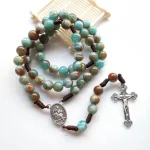 New Catholic Rosary Necklace with Natural Stone Beads and Cross Knotted Cord for Prayer Gift Mainly Made of Alloy - Image 2