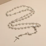 White Imitation Pearl Glass Beaded Catholic Rosary Necklace First Communion Rosary Chalice Center Prayer Beads Wholesale - Image 2