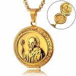 Mecrt Vintage Holy San Benito Medal Pendant Jesus Gold Stainless Steel Can Open Photo Frame Pendants Necklaces Religious Jewelry - Image 5