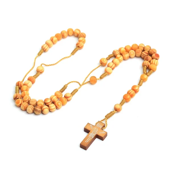 Catholic Rosary Natural Pine Beads Cross Player Beads Rosary Necklace Men Women Christiani Jewelry Wholesale Easter Chur