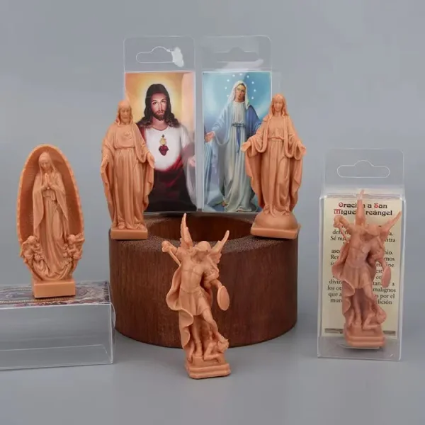 New Jesus Mary Resin Silicone Sculpture with Multi-color Luminous Style Religious Decoration