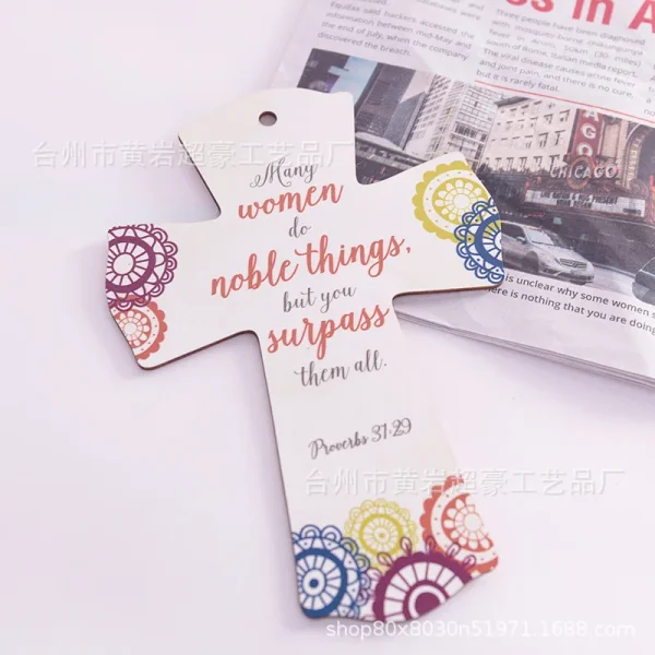Mecrt Creative Easter DIY Pendant New Home Decoration Wooden Cross Crafts Religious Style with Main Material Jewelry