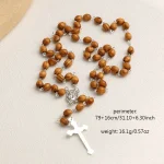 Catholic Rosary Wooden Prayer Beads Necklaces Cross Pendants square Religious Jewelry Decorations Church Prayers Easter Gift - Image 5