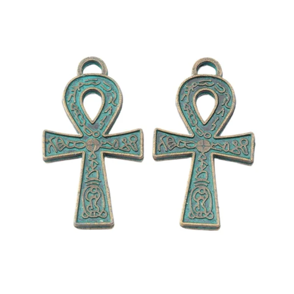 Vintage Christian Children’s Cross Pendant Green Ancient Bronze Zinc Alloy Religious Style DIY Jewelry Accessories