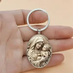 Catholic Relics Gifts Fashion Holy Mary Virgin Mary Alloy Oval Keychain Our Lady Christian Church Gifts Madonna Wholesale - Image 4