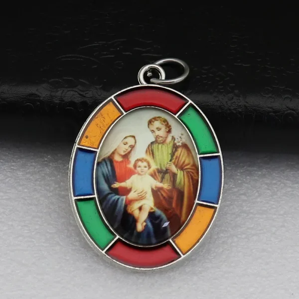 Colored Oval Photo Religious Pendant Natural Stone Alloy Catholic Jewelry Accessories Hanging Decoration Badge Our Lady 