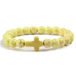 Black Jewelry Turquoise Cross Pendant Frosted Volcanic Stone Elastic Yoga Bracelet Women Gift Stock - Image 3