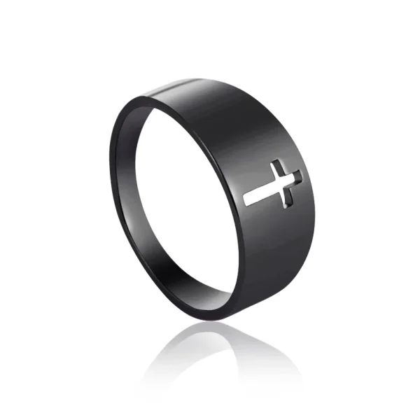 Religious Cross Stainless Steel Ring Men and Women Simple Electroplating Does Not Fade Hollow Cross Gold Silver Black Ri
