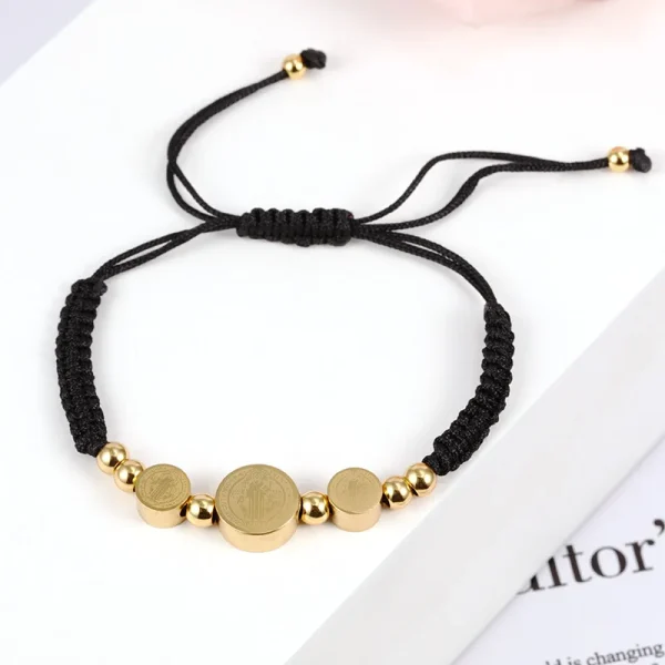 Mecrt Stainless Steel Saint Benedict Woven Bracelet Religious Priest Exorcist Knotted Jewelry Gift Main Material Alloy