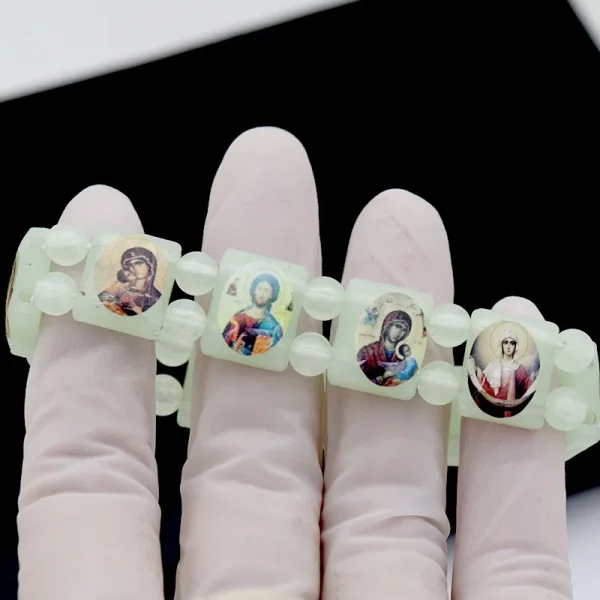 Catholic Jewelry DIY PVC Rosary Beads Splicing Elastic Bracelet Handmade Alloy String for Men Women Diamond