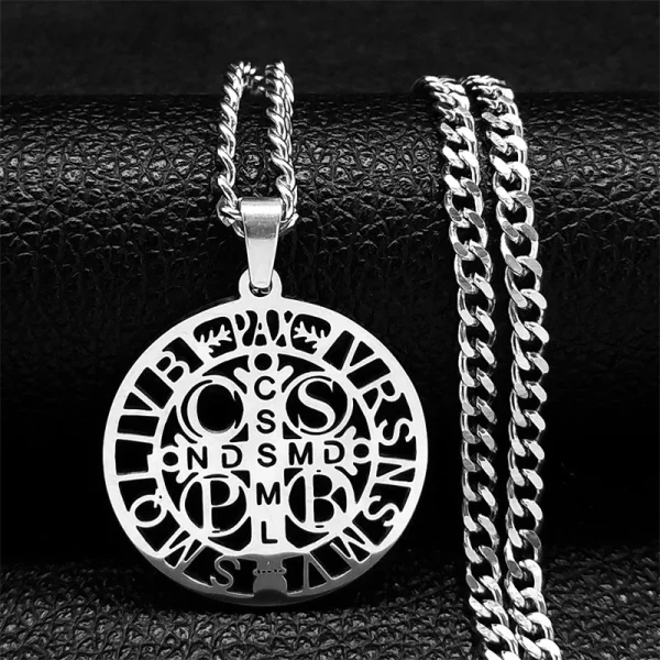 Mecrt Hot Selling Saint Benedict Pendant Necklace Women Men Stainless Steel Religious Necklace Jewelry