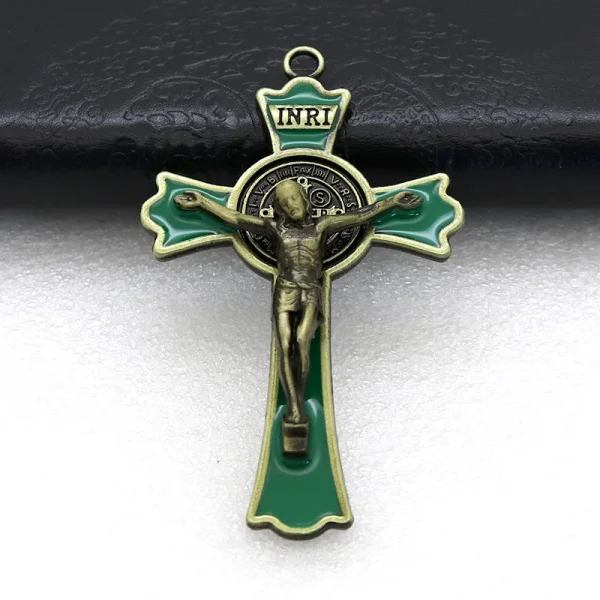 Mecrt Cross Jesus Pendant 7.5*4.5cm Church Catholic Christian Religion Saint Benedict Retro Cross INRI Multiple Colors J